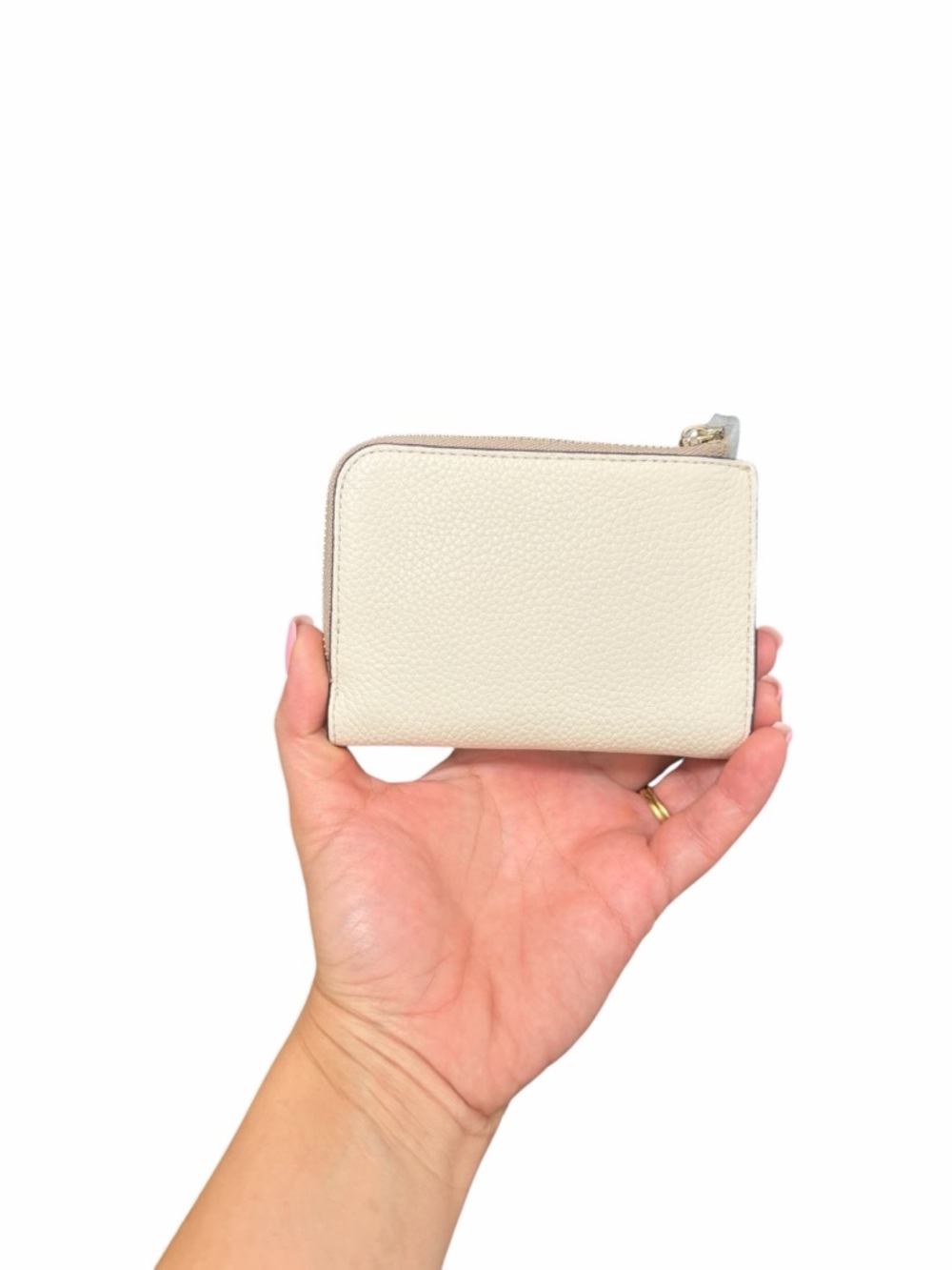 kate spade Pebbled Leather Zip Wallet in Cream